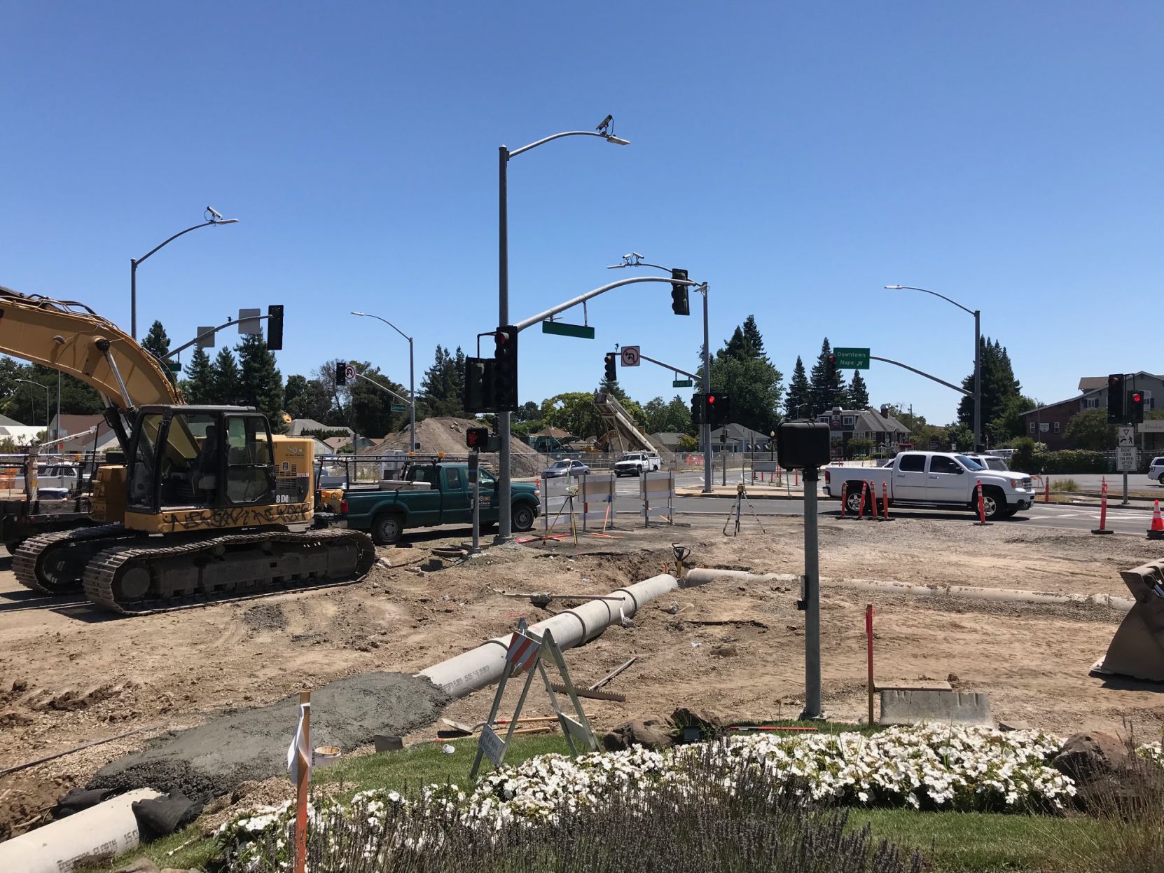 Construction progress of Napa's First Street roundabout.